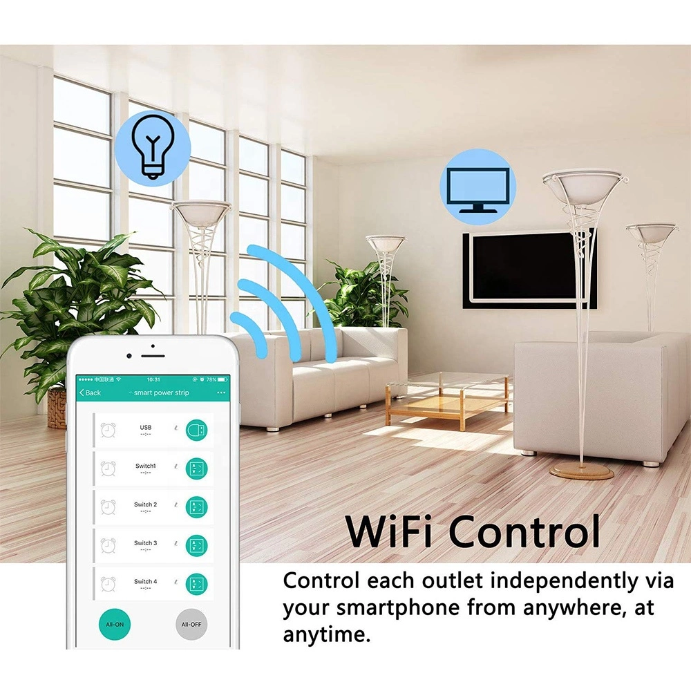 Alexa Google Assistant APP Remote Control Surge Protector WiFi Power Strip Smart Outlet with 4 USB Ports