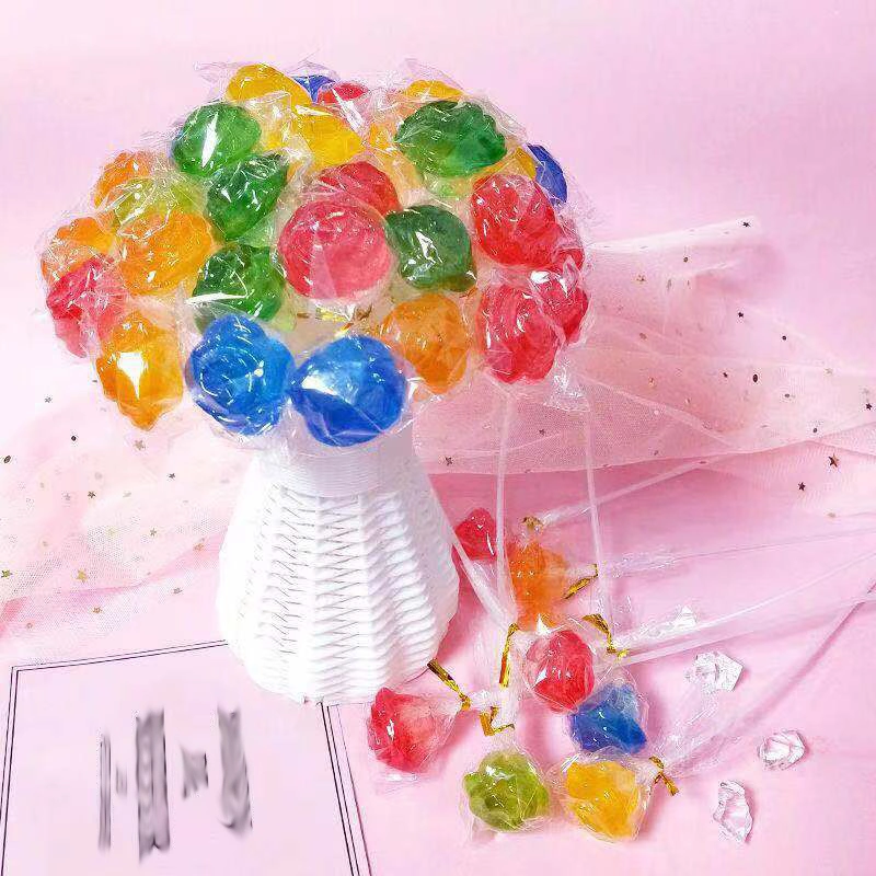 Bonbon Halal Colorful Rose Shape Sweet Hard Lollipop Candies