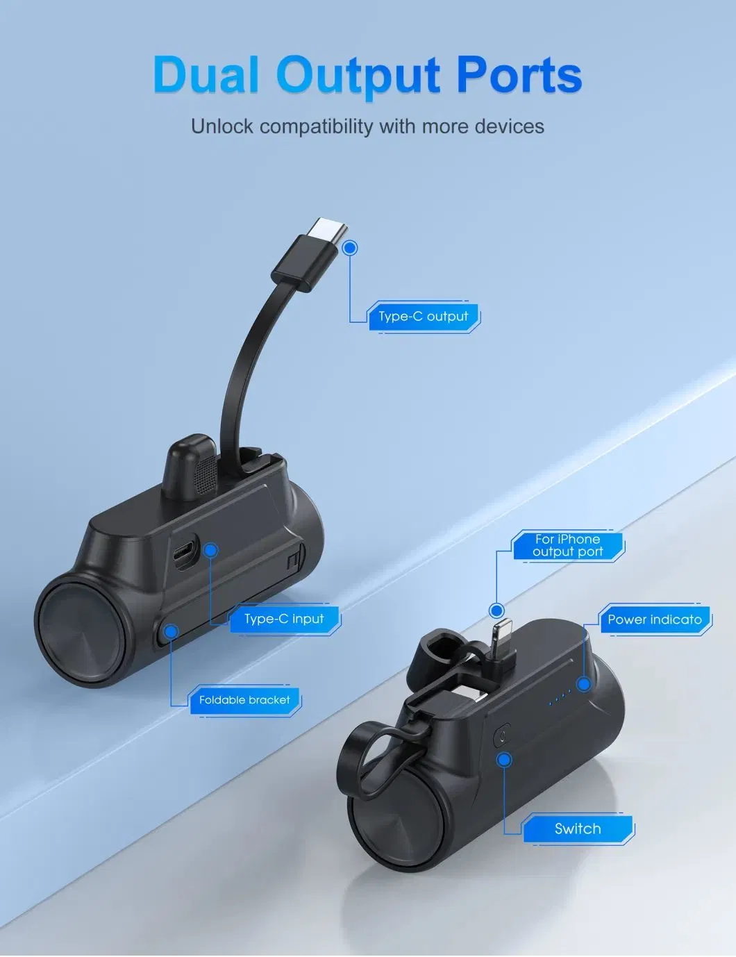 Portable Mini Mobile Power Supply with Flashlight, Cable, and Bracket