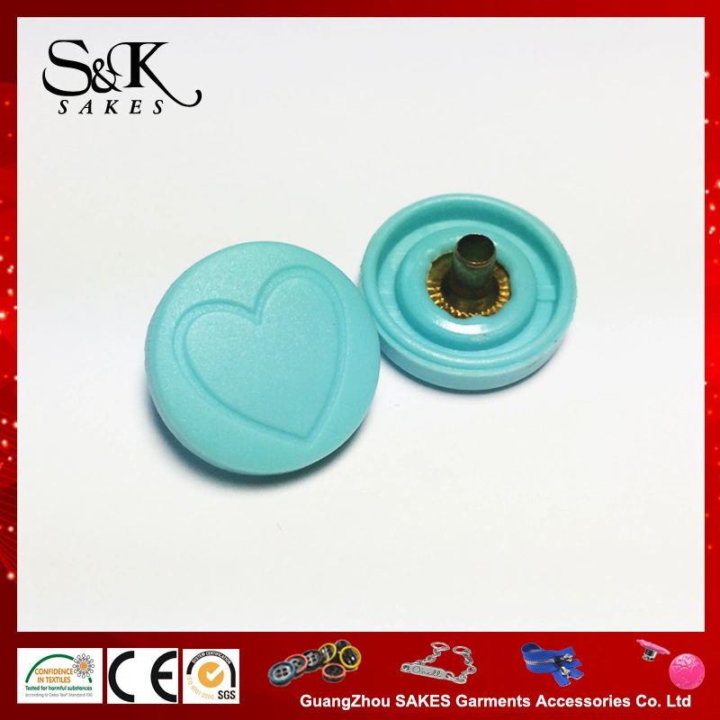 Sea Green Color ABS Plastic Cap Snap Buttons with Heart Logo for Ladies' Down Jacket