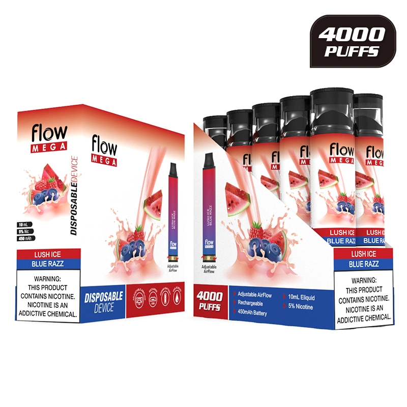 Disposable/Chargeable E Cigarette Vape Mega Duo Flow 4000 Puffs with 15 Flavors