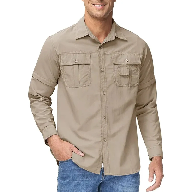 Garments Mens Cargo Shirts Removable Sleeve, Customize Hunting Fishing Shirts