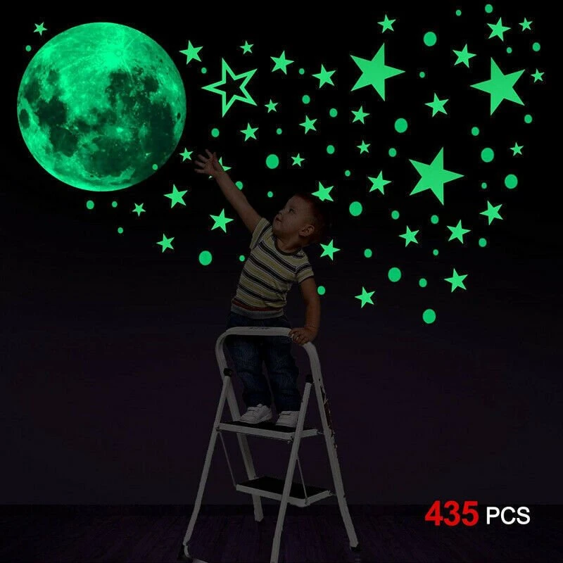 Luminous Wall Decals Ceiling Stickers Glow in The Dark Moon Stars Starry Sky Shining Decals Room Decoration Perfect Gifts for Kids Bedroom Bedding Room