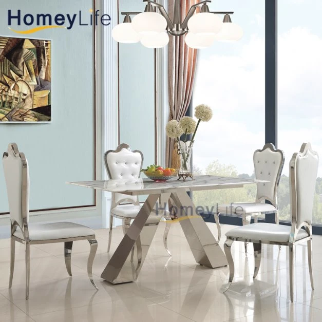 Banquet Wedding Event Furniture Stainless Steel Frame Marble Dining Table