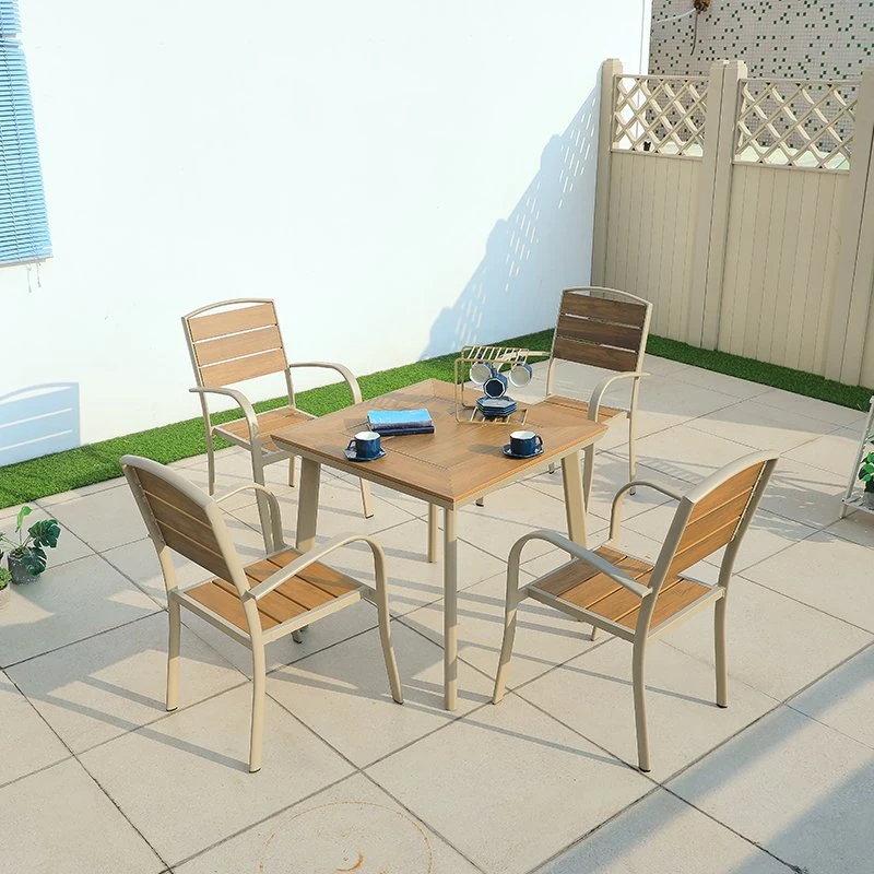 Patio Courtyard Outdoor Garden Plastic Wood Furniture Dining Chair and Table Set