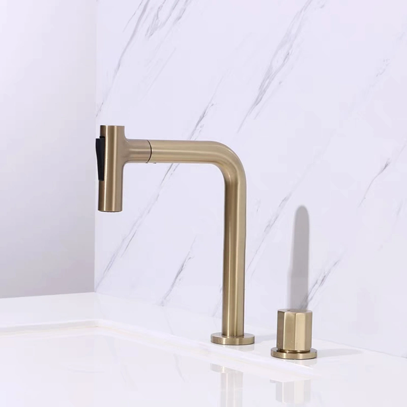 Short Brushed Gold Kitchen Mixer Taps Hot and Cold Sink Mixer Faucet