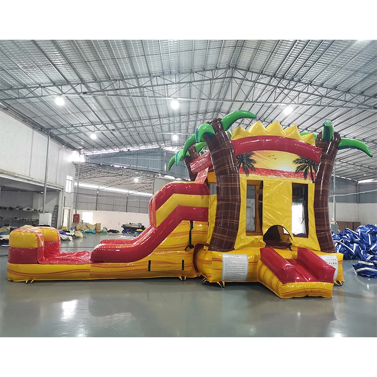 Customized Kids Party Jumpers Tropical Commercial Inflatable Bouncer Dual Lane Rasta Combo Bounce House