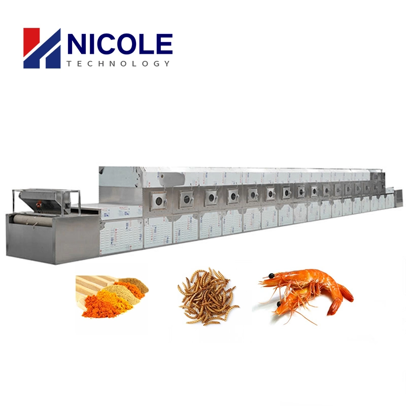 CE Automatic Big Capacity Tunnel Type Microwave Dryer PLC Control Drying Machine for Shrimp / Prawn