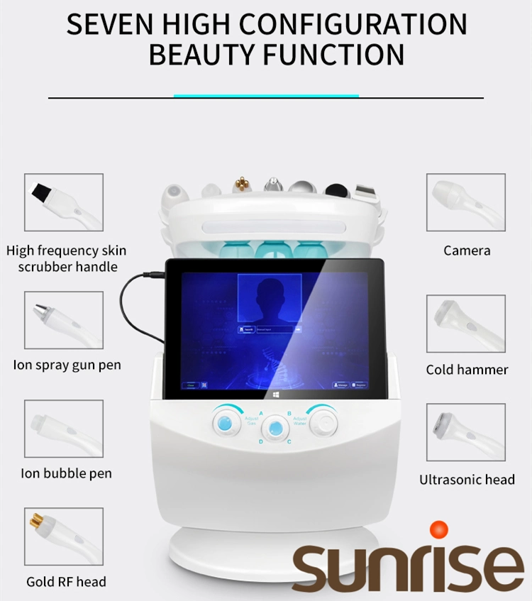 Sunrise Ice Blue Oxygen Dermabrasion Skin Analyzer Hydrafacial Skin Care Cleaning Machine Diamond Facial 7 in 1 RF Skin Tightening Facial Beauty Machine