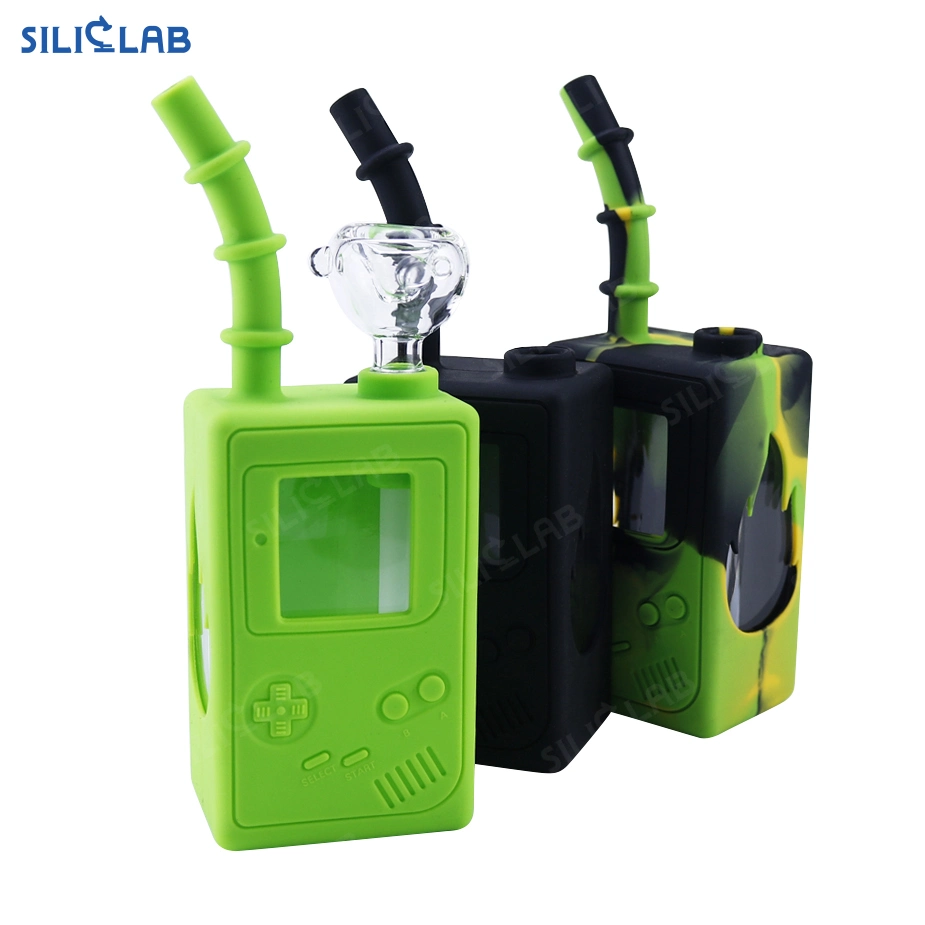 Juice Box Design Oil Burner Silicone Covered Glass Water Pipe Smoking DAB Rigs