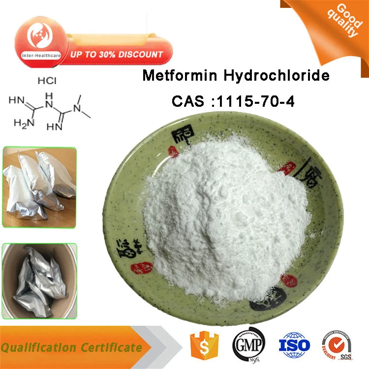 O mais vendido pó de cloreto de hidrato de Metformin CAS 1115-70-4 Metformin HCl usou Em antidiabéticos