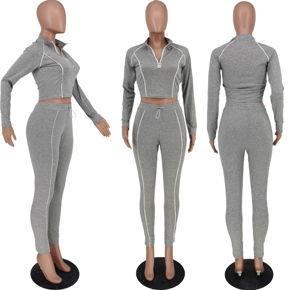 Bande réfléchissante populaires de l'automne automne Bodycon Mesdames 2020 dernière conception de vêtements Sexy costume de Piste Femmes zip jusqu'à 2 deux pièces