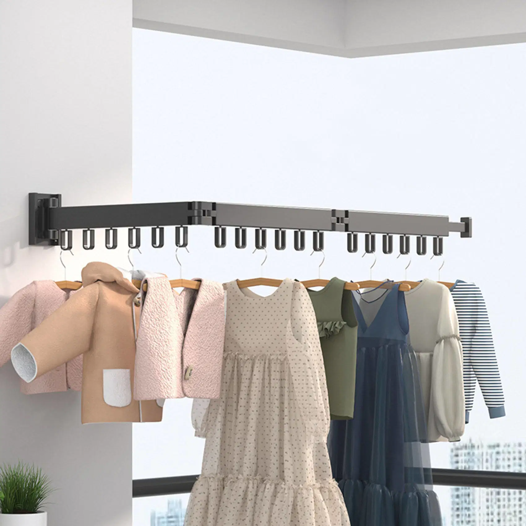 360 Servicio de lavandería de estante de secado de ropa toalla Tendedero Wall-Mounted colgador perchero