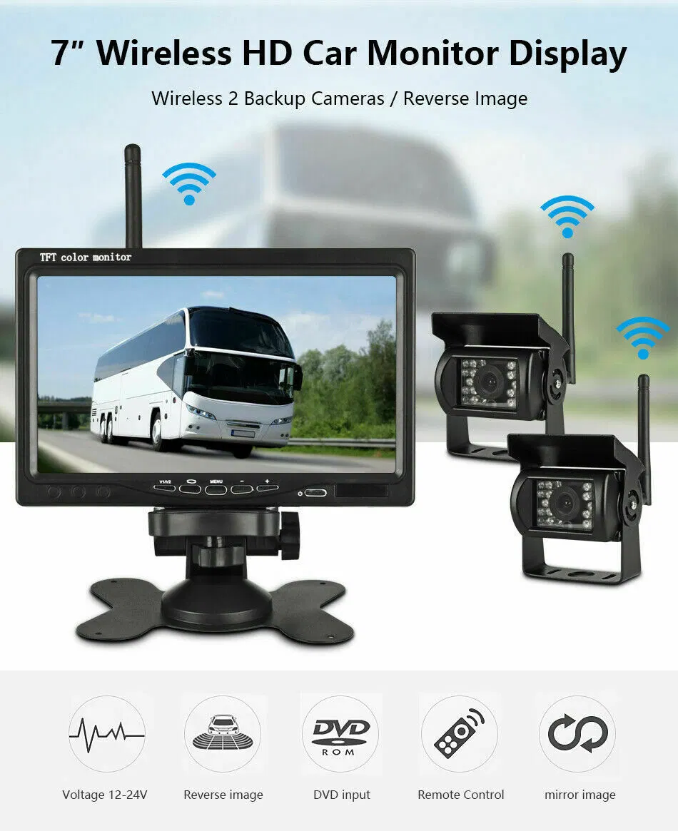 Wireless Vehicle Truck 2 Backup Cameras & 7" Monitor Parking Assistance System Rear View Camera