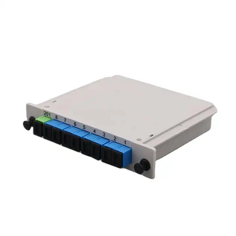 Free FTTH Cassette Type Fiber Optic PLC Splitter with Sc/Upc Connectors 09mm Myrayftth Patent 1X8