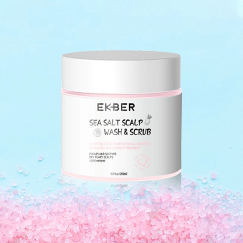 Meilleure vente organique sèche traitement exfoliant Nettoyage en profondeur l'acide hyaluronique laver les cheveux Vegan gommage du cuir chevelu de sel de mer