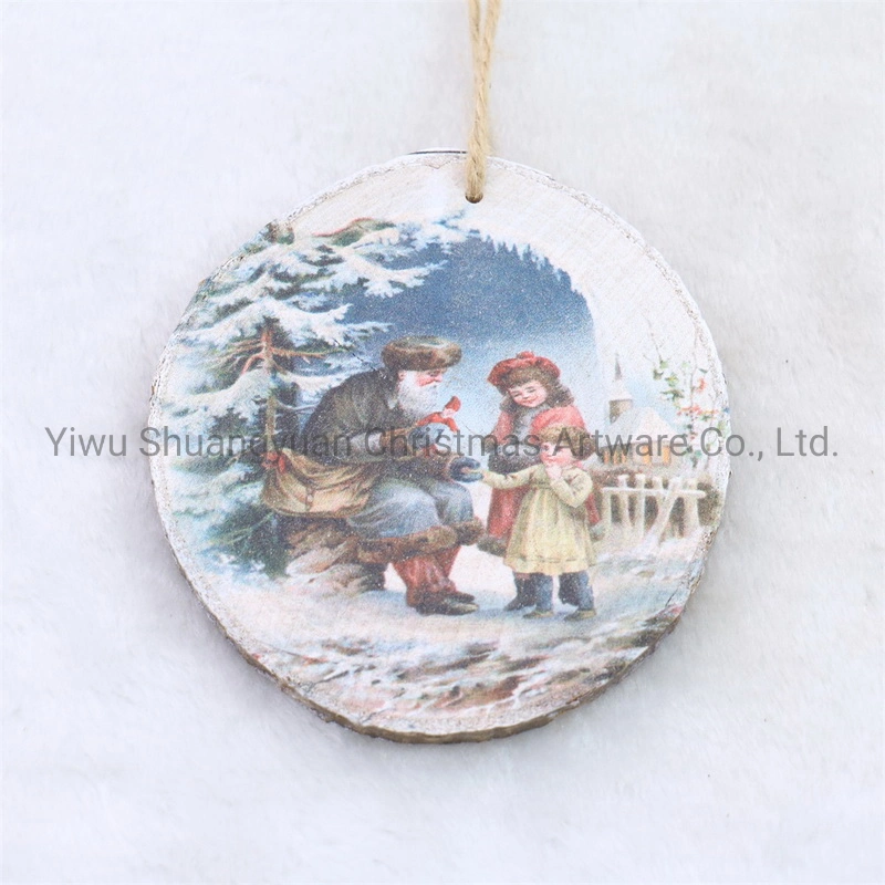 Christmas Wooden Round Decor for Holiday Wedding Party Decoration Supplies Hook Ornament Craft Gifts