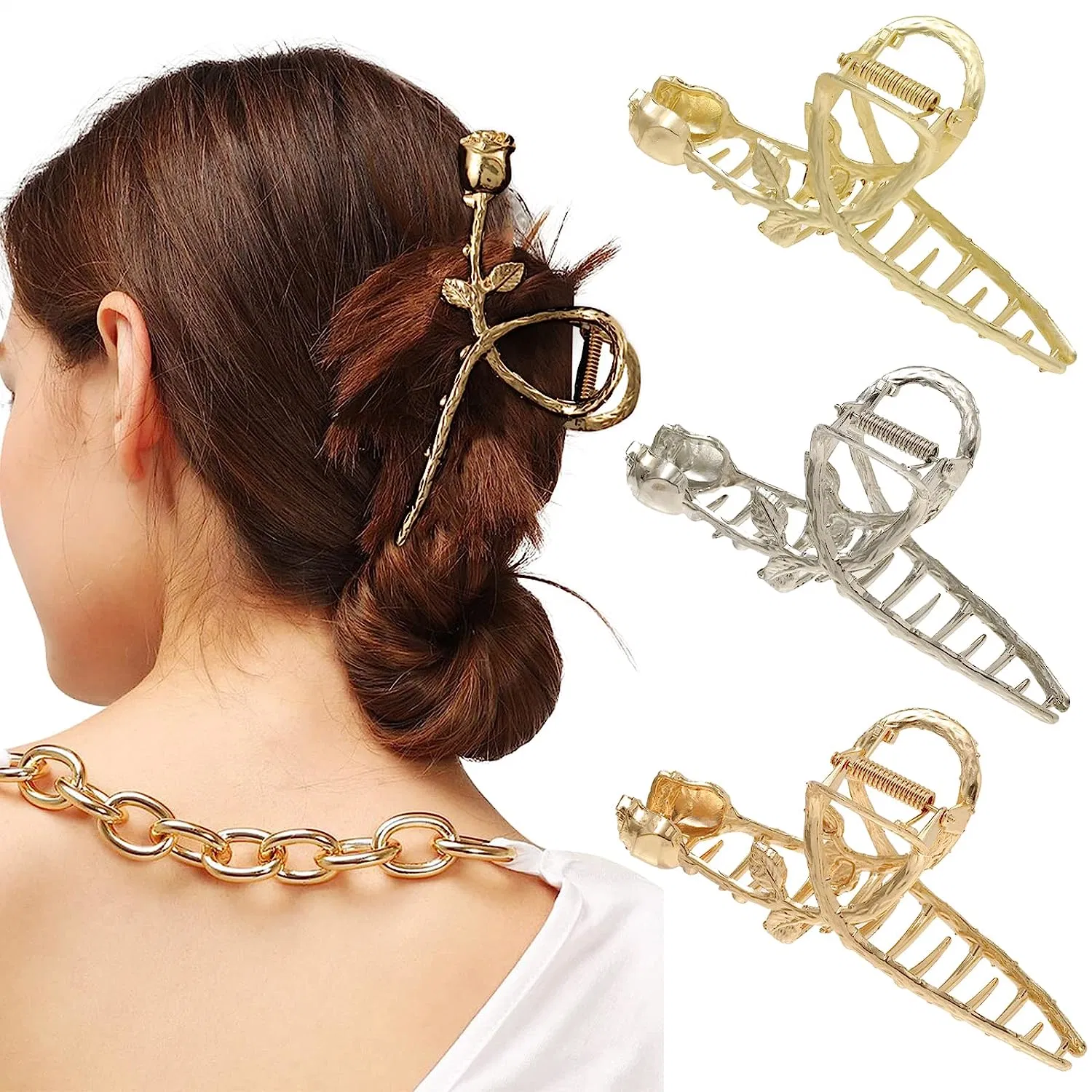 3 PCS No Slip Women Girls (Plastic(Gold+Rose gold+Silver)) Hair Clips