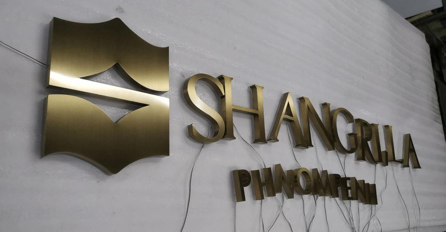 Stainless Steel Channel Letter Sign Brushed Gold Finish LED Backlit Channel