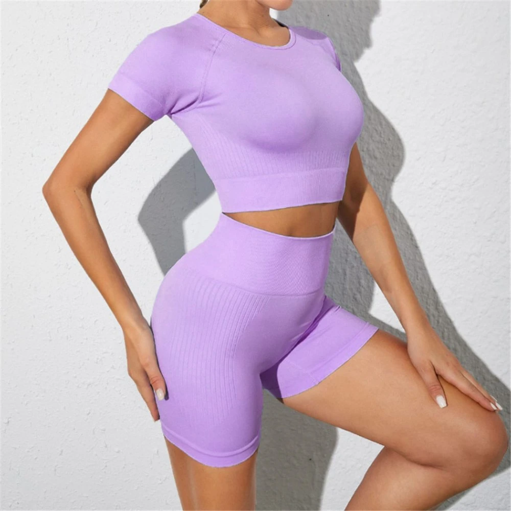 Plain Color Women Butt Lift Yoga Shorts Set Gym Outfits Seamless Running Gym Wear