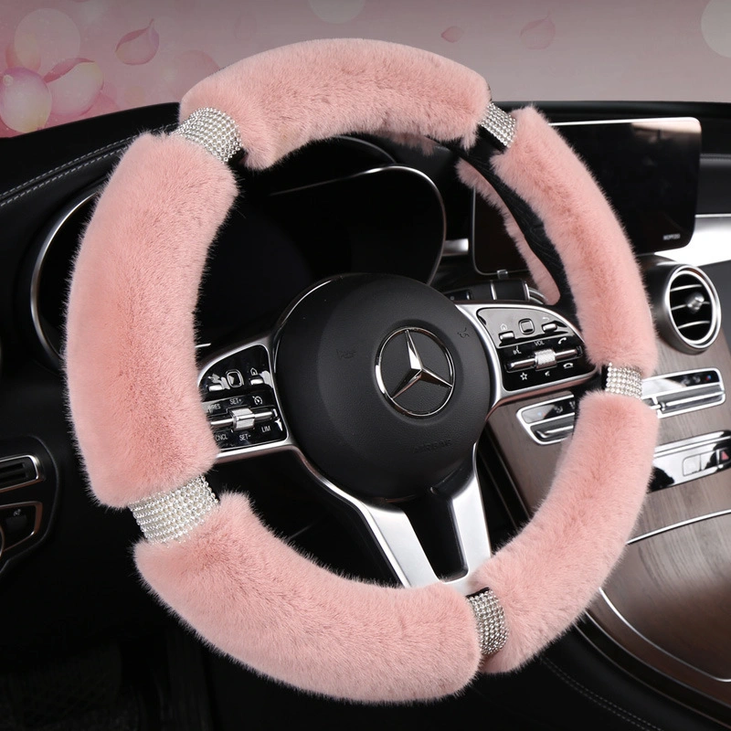 Luxury Style Faux Animal Fleece with Diamond Steering Wheel Cover