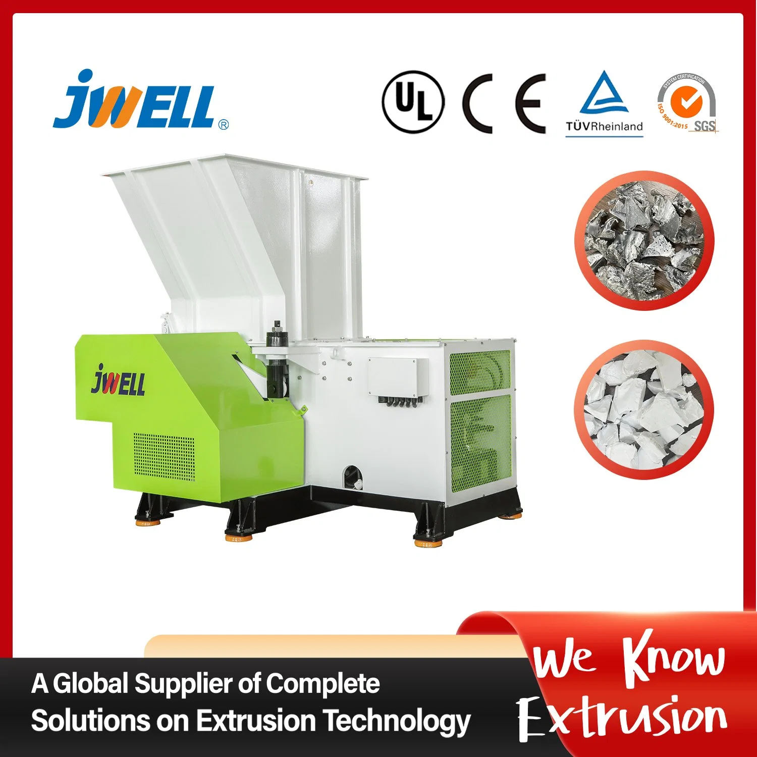 Jwell Single Shaft Plastic Shredder for Blocks/Pipe/Woven Bags