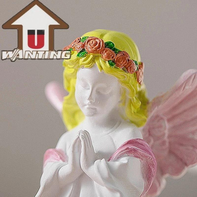 Angel de resina de estilo occidental cristiana escultura figura permanente regalo niña modelo estatua