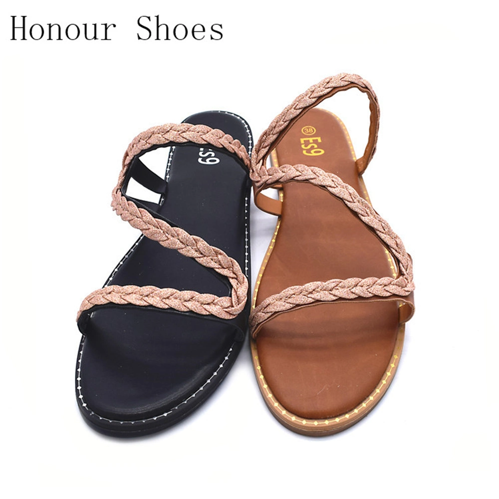 Bohemian Sandals para mujer Flat PVC Rope Platform Open Toe para mujer Zapatos planos