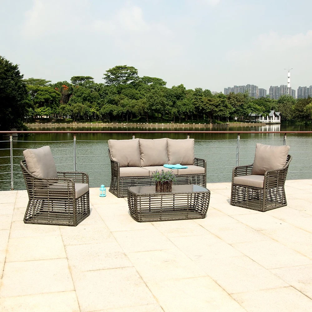 European Style Garden Balcony Comfortable 4 Pieces Cane Rattan Wicker Outdoor Sofa Furniture Set