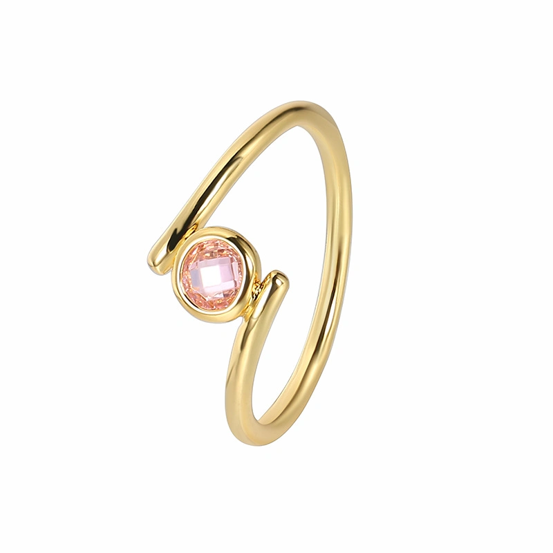 Wholesale Fashion New Design Brass Gold Plated Irregular Pink Zircon Ring Jewelry for Women