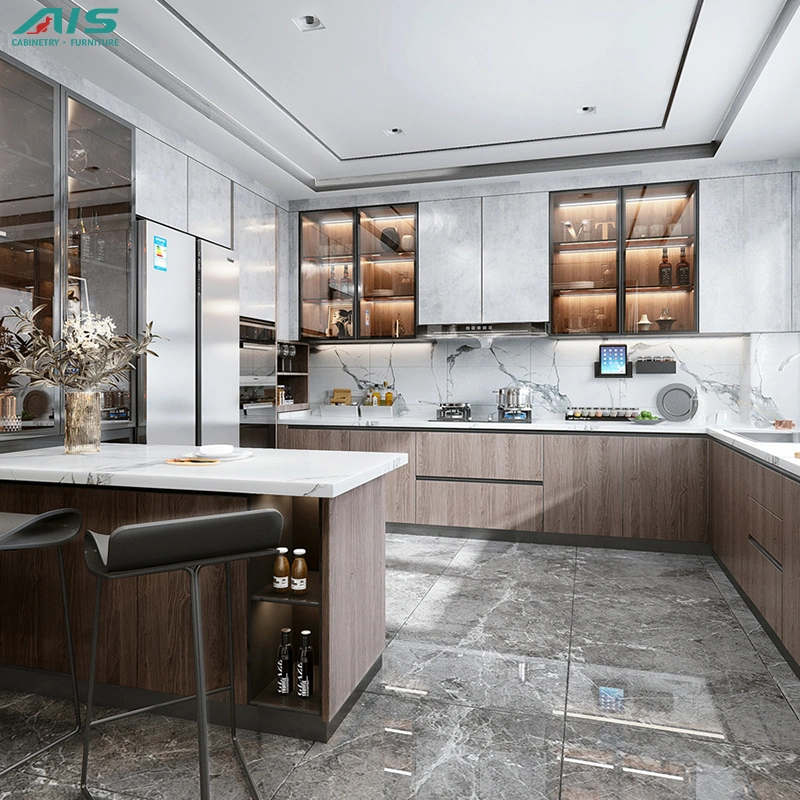 Modern Design AIS Living New Combination Design Aluminum Kitchen Furniture Set Wooden Color Melamine Kitchen Cabinets From China