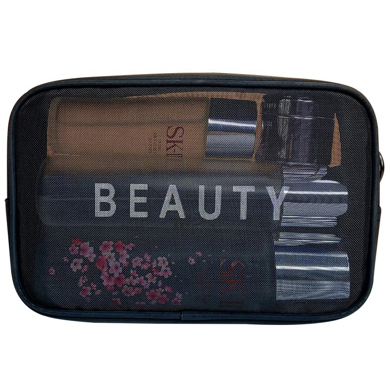 3 PC/Set organisateur de voyages de maquillage, produits de toilette Sac Pochette Sac cadeau cosmétique de maillage avec logo personnalisé