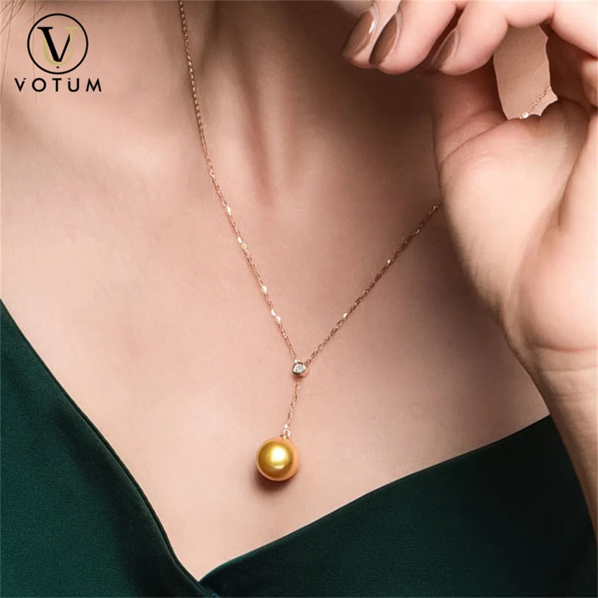 Votum Factory OEM 18K Gold Seawater Golden Pearl Diamond Adjustable Y Shape Necklace Customize Jewelry