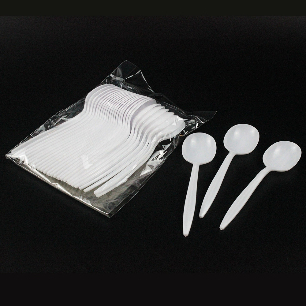 Disposable Plastic White Plastic Cutlery PP Soup Spoon Packing Bag for Dinner