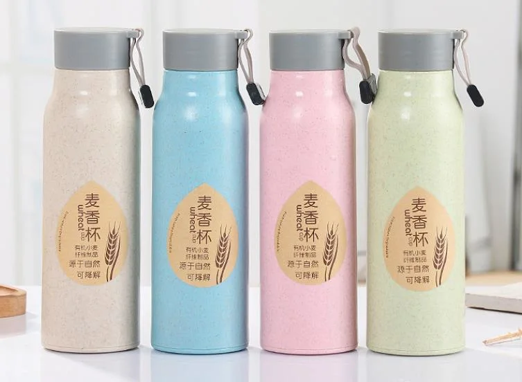 Environmentally Friendly Biodegradable Bottle Glass Wheat Straw Fiber Cup Custom Print Water Bottle