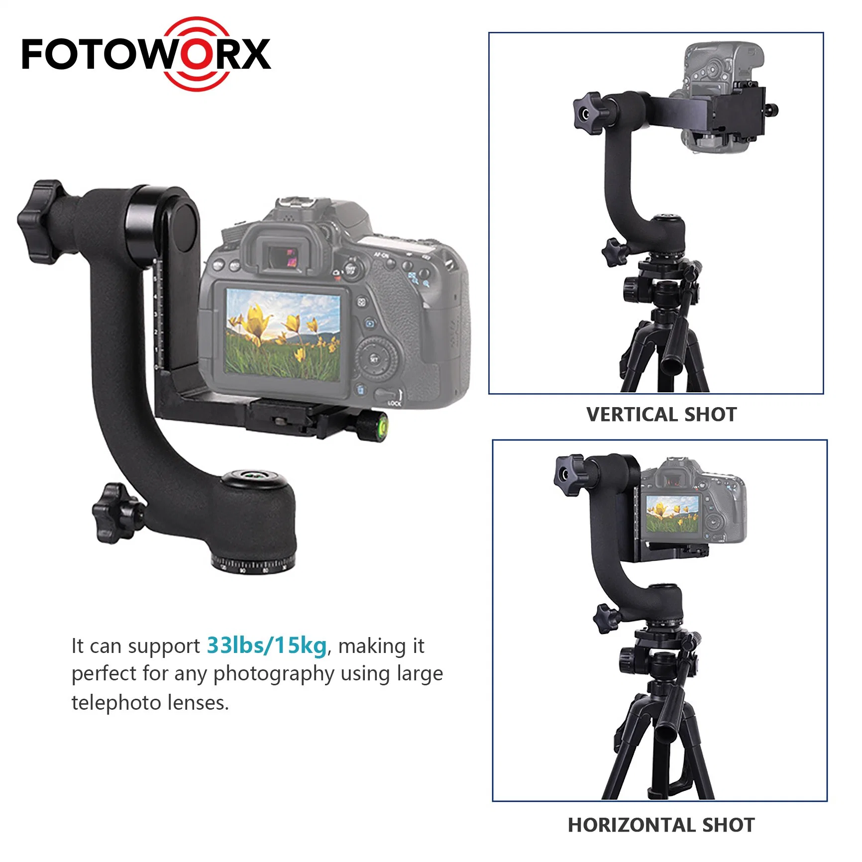 Professional 360 Degree Panoramic Gimbal Tripod Head for DSLR Cameras Outdoor Bird Shooting Wildlife Photography