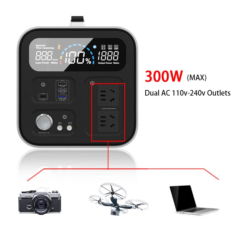 Mini Generador de Energía Portátil de Batería de Litio con Cargador Móvil USB 300W/500W/1000W/2000W Estación de Energía Solar Recargable Portátil para Hogar/Exterior/Camping/Emergencias.