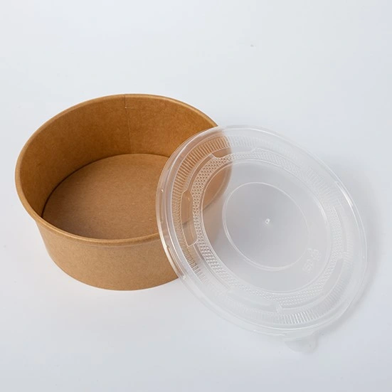 Custom Shaped Biodegradable 32oz Disposable Take Away Kraft Paper Fruit Paper Salad Packaging Poke Bowl with Pet Lid