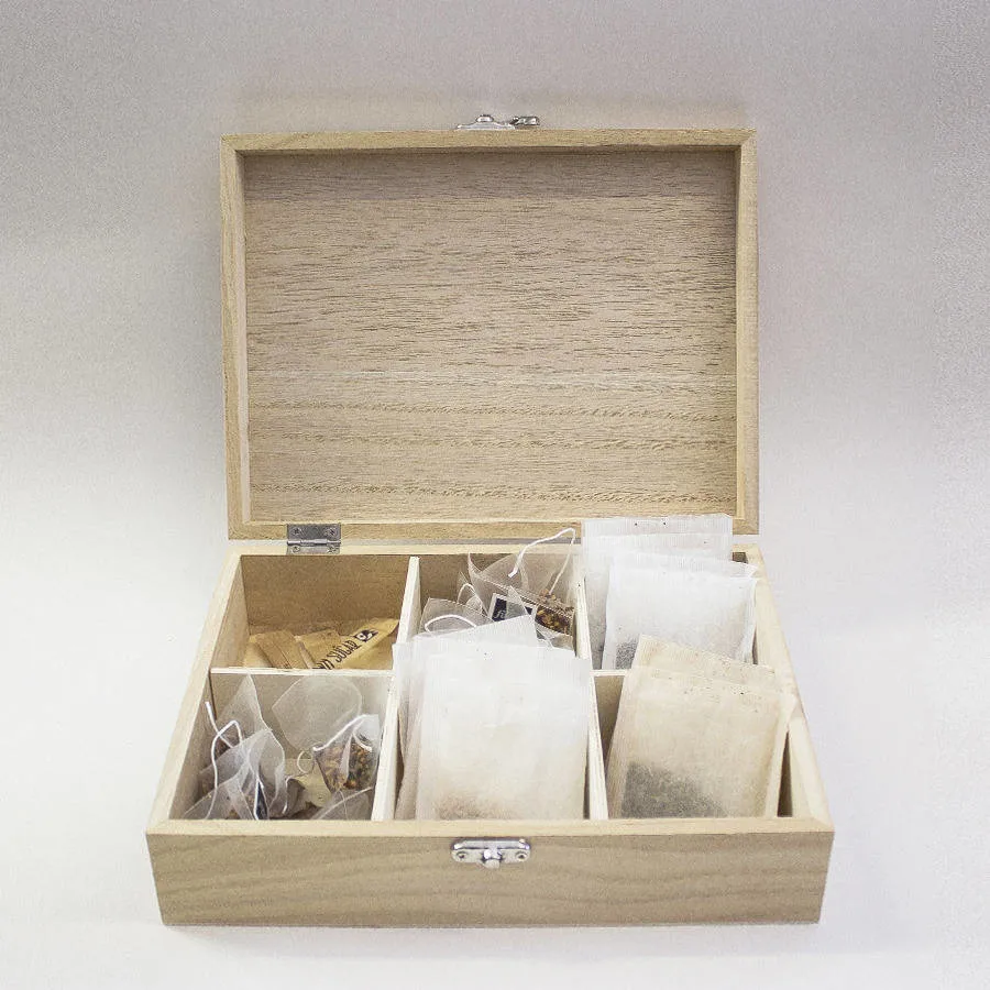 Hot Sale Chest Compartments Tea Bag Packing Organizer Storage Wooden Gift Tea Box