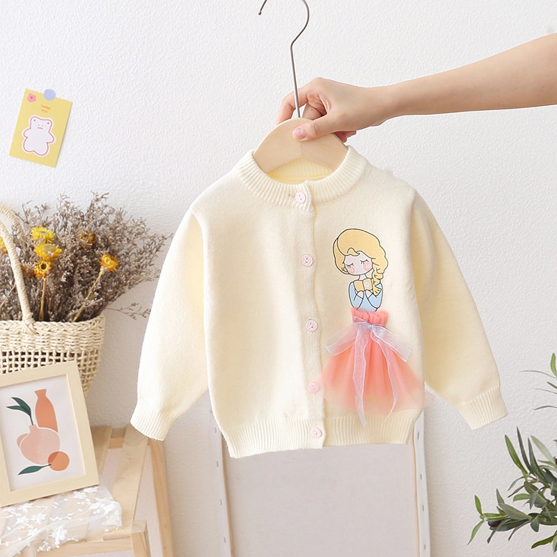 Spring Kids Girl Cartoon Embroidered Knitted Sweaters Coat Cardigan