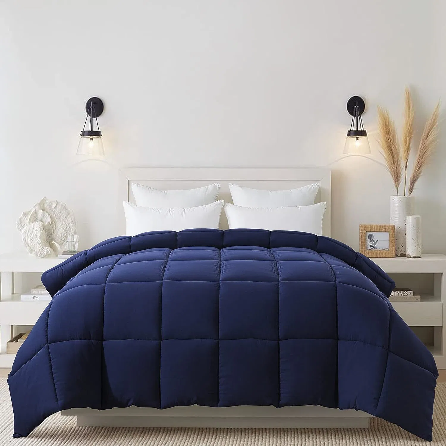 Down Alternative Comforter (Navy Blue, Queen) - All Season Soft Quilted Bed Comforter - Duvet Insert with Corner Tabs - Winter Summer Warm Fluffy, 88X92inch