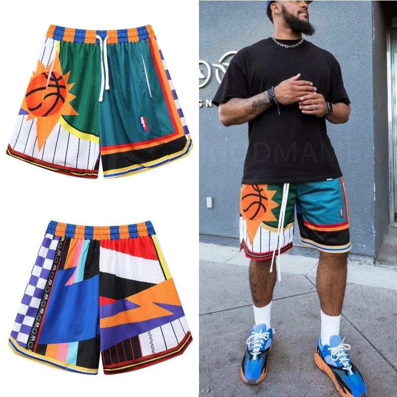 Bordado Throwback Vintage Retro Pantalón corto de baloncesto para hombre con bolsillos