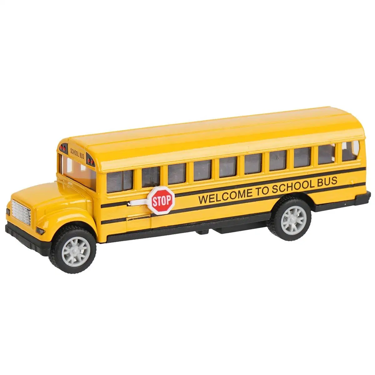 Escuela de juguete autobús para niños pequeños, Die Cast tirar de los coches de vuelta Yellow Bus Play vehículos con mecanismo de tirar de atrás y puertas abiertas