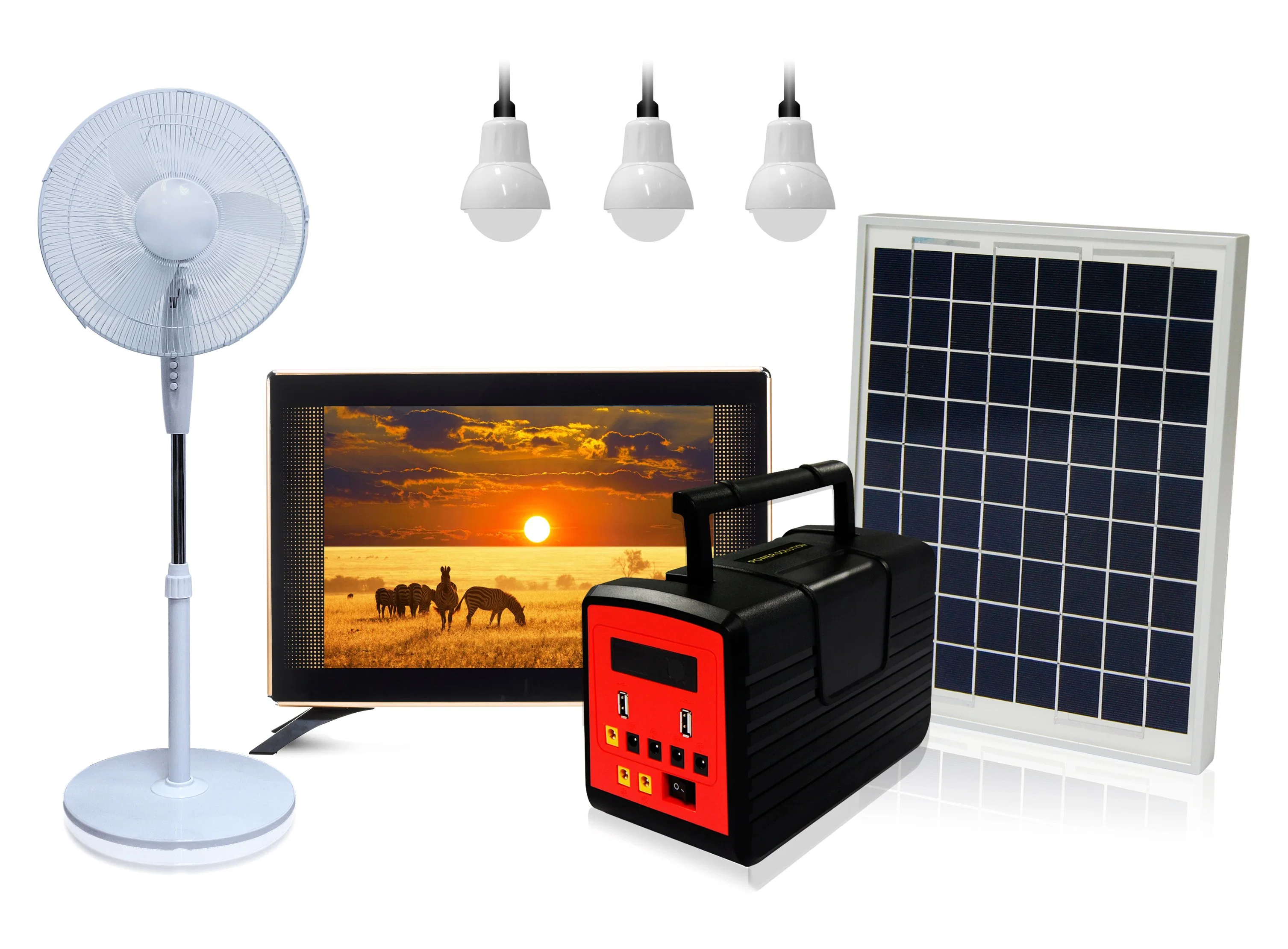 Großhandel 10W /20W /30W Solarpanel DC 12V Energieanlage Mit Mobile Ladegerät und Home LED Indoor Lighting Kit laufen LED TV-Ventilator für Haushaltsgeräte