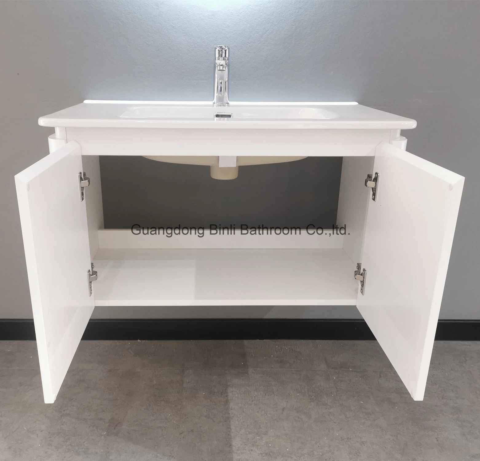 Montaje de pared impermeable 800mm Blanco Baño Vanity Set Contrachapado Baño Armario con acabado en melamina y lacado