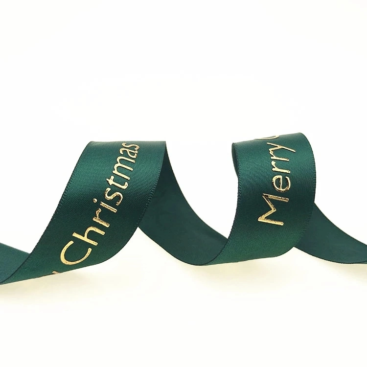 Hot Sale Factory Gift Ribbon Customized Green Printed Ribbon Satin Ribbons for Christmas Decoration Packing DIY Wedding