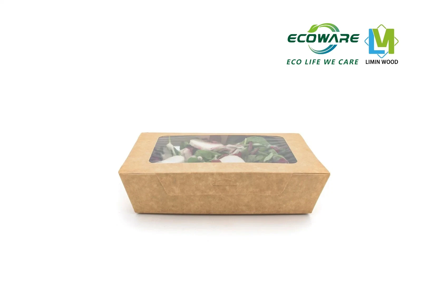 Carton desechable Envasado de comida ensalada Sushi Sandwich almuerzo Bento Takeaway Caja de papel Kraft con tapa para ventana