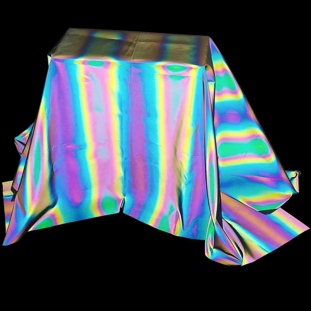 Tafetán 100% Nylon Tejido reflectante arco iris de colores impresos