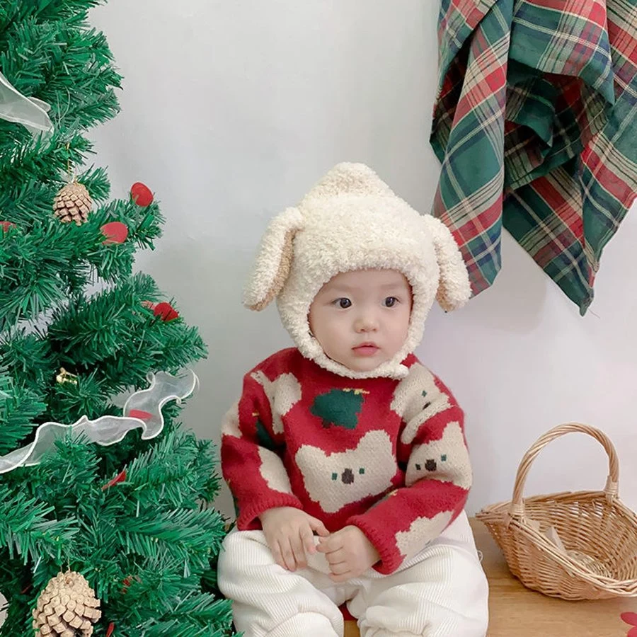 Christmas Custom Logo Winter Newborn Baby Boy Knit Sweater Pullover Infant Knitted Sweater Jumper Kids Girl Long Sleeve Top