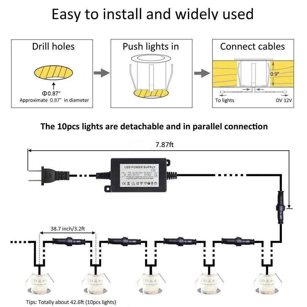 16pcs LED Luz subterránea DC 12V Luz empotrada Jardín exterior Lámpara